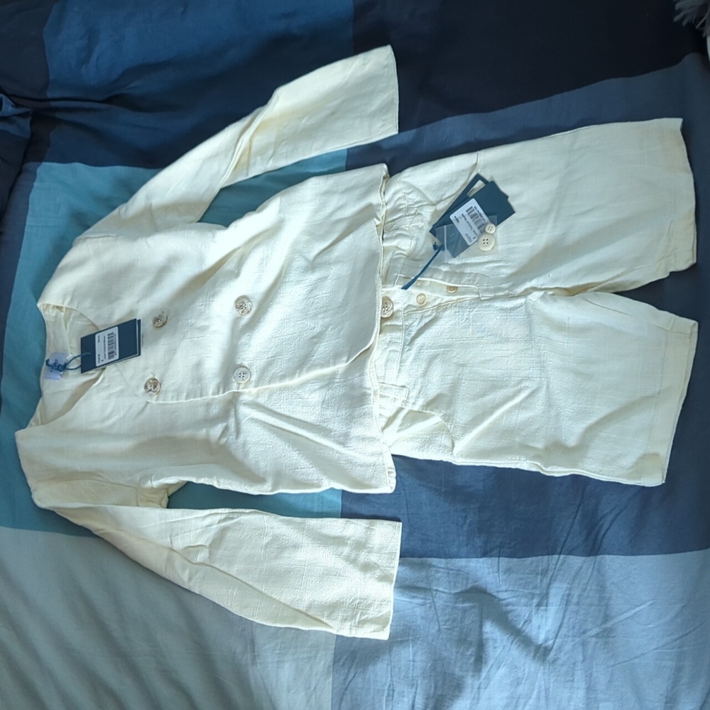 Kipp linen textured boys blazer and shorts in Natural